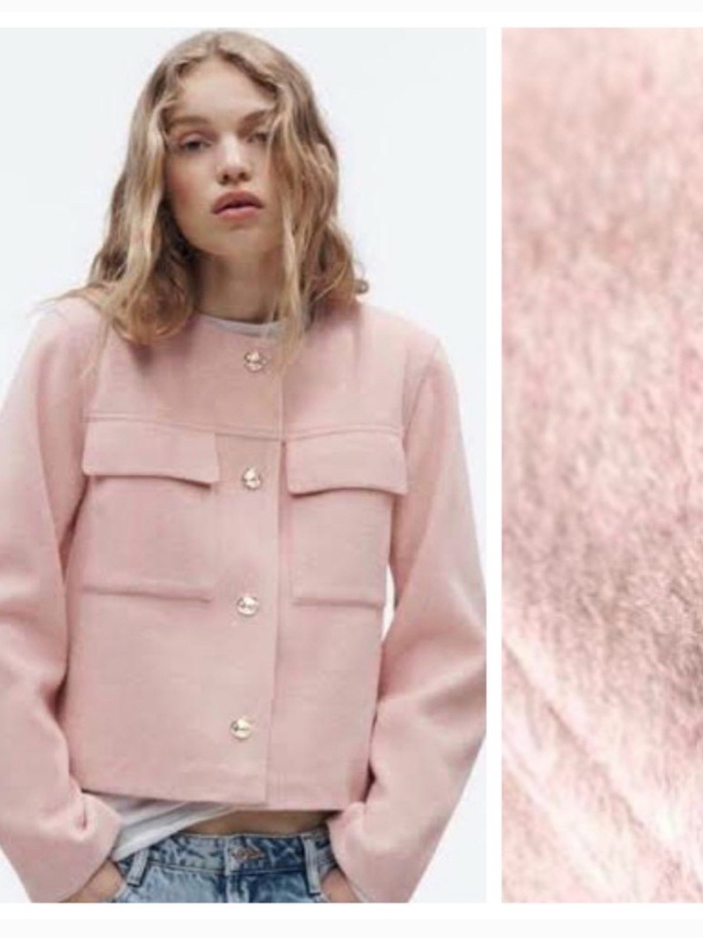 Zara Pale Pink Cropped Button Jacket
